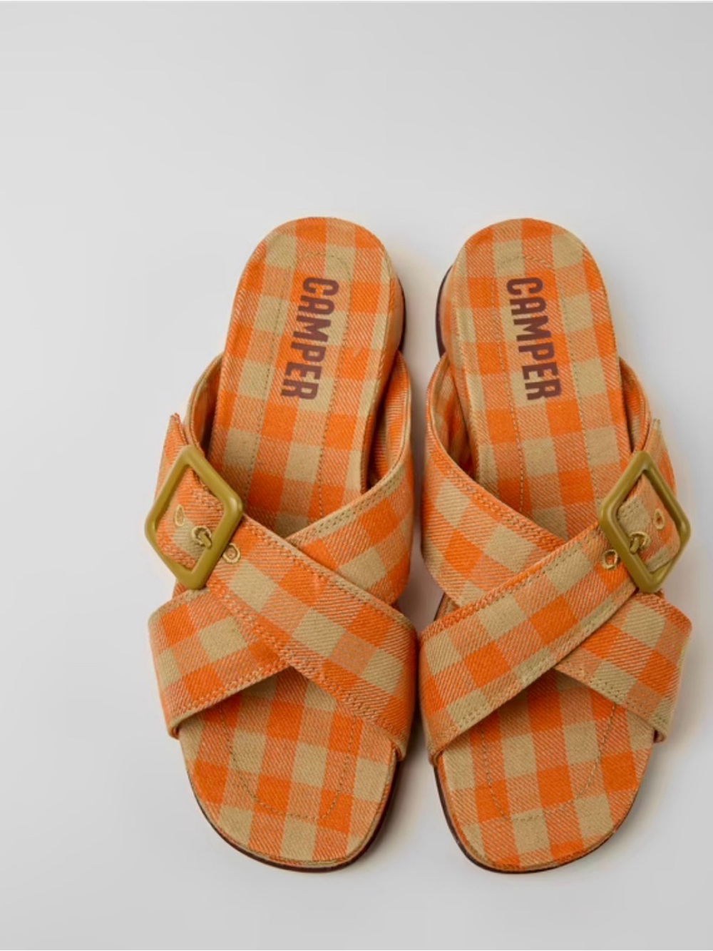Camper Orange and Tan Gingham Cross-Band Sandals - Picture 4 of 7